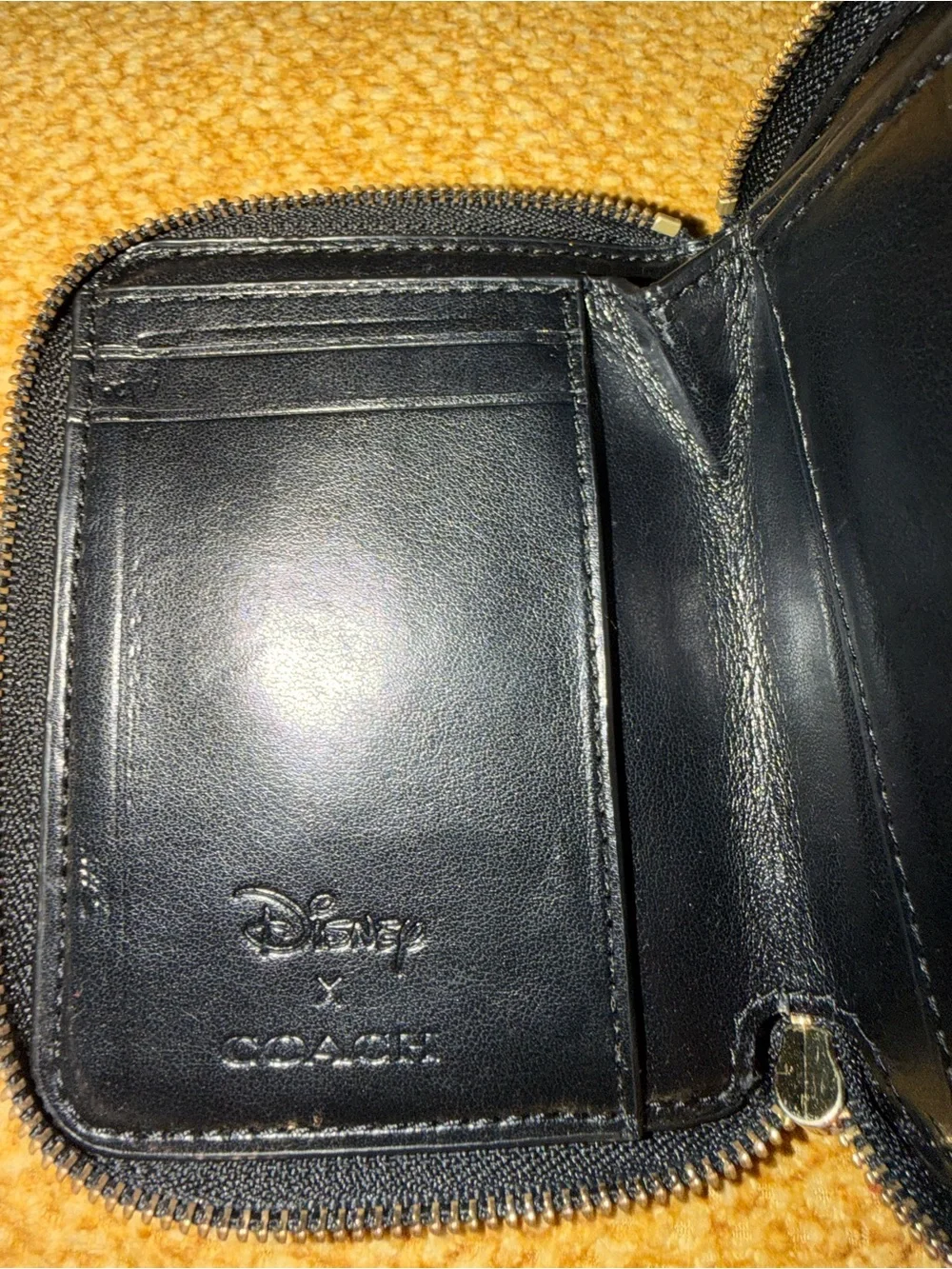 Coach Black Leather Zip Card Case — Disney Collaboration